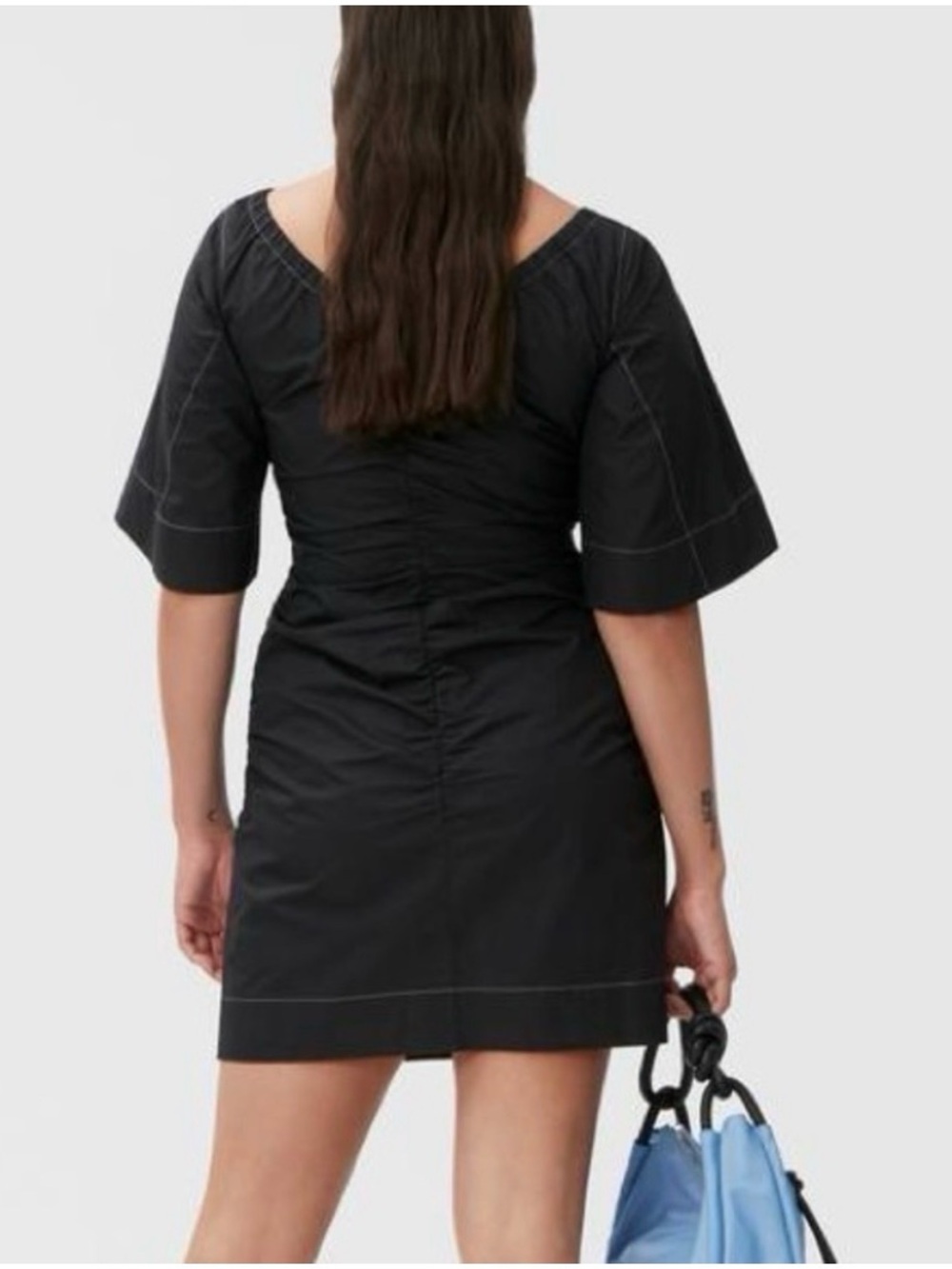 Ganni Black Ruched Mini Dress - Picture 2 of 6